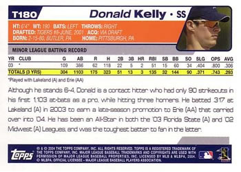 2004 Topps Traded & Rookies #T180 Donald Kelly Back