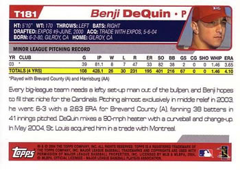 2004 Topps Traded & Rookies #T181 Benji DeQuin Back