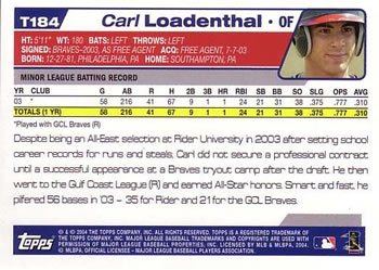 2004 Topps Traded & Rookies #T184 Carl Loadenthal Back