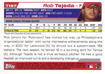 2004 Topps Traded & Rookies #T187 Rob Tejeda Back