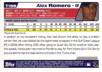 2004 Topps Traded & Rookies #T188 Alex Romero Back