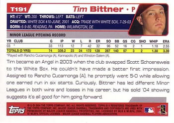 2004 Topps Traded & Rookies #T191 Tim Bittner Back