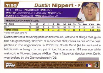 2004 Topps Traded & Rookies #T195 Dustin Nippert Back
