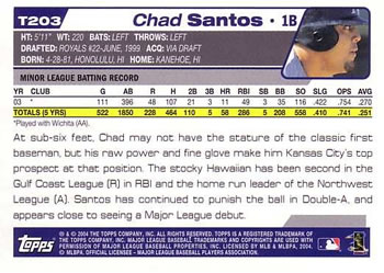 2004 Topps Traded & Rookies #T203 Chad Santos Back