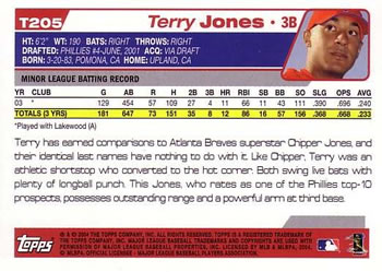 2004 Topps Traded & Rookies #T205 Terry Jones Back
