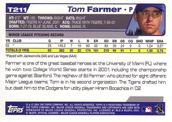 2004 Topps Traded & Rookies #T211 Tom Farmer Back