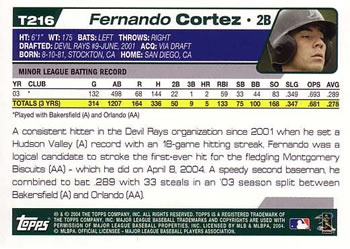 2004 Topps Traded & Rookies #T216 Fernando Cortez Back