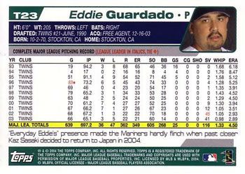 2004 Topps Traded & Rookies #T23 Eddie Guardado Back