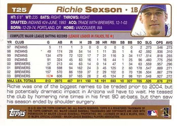 2004 Topps Traded & Rookies #T25 Richie Sexson Back