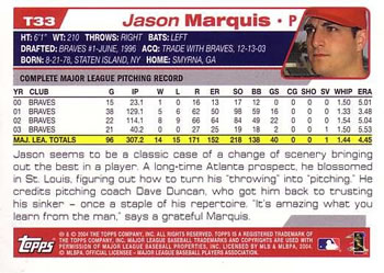 2004 Topps Traded & Rookies #T33 Jason Marquis Back
