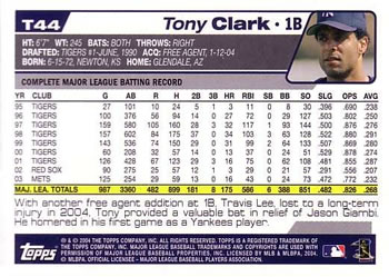 2004 Topps Traded & Rookies #T44 Tony Clark Back
