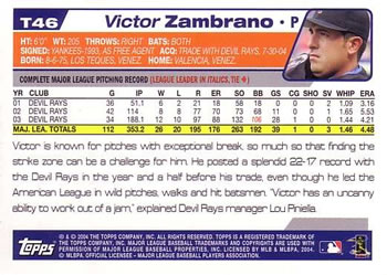2004 Topps Traded & Rookies #T46 Victor Zambrano Back