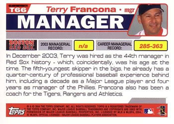 2004 Topps Traded & Rookies #T66 Terry Francona Back