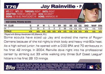 2004 Topps Traded & Rookies #T76 Jay Rainville Back