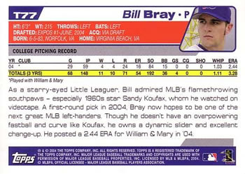 2004 Topps Traded & Rookies #T77 Bill Bray Back