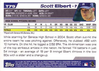 2004 Topps Traded & Rookies #T79 Scott Elbert Back