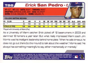 2004 Topps Traded & Rookies #T88 Erick San Pedro Back