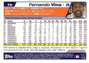 2004 Topps Traded & Rookies #T9 Fernando Vina Back