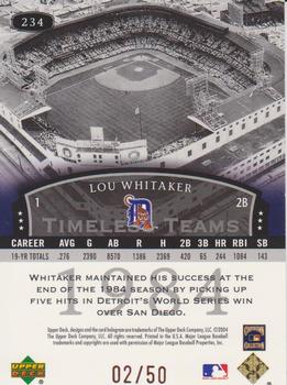 2004 Upper Deck Legends Timeless Teams - Bronze #234 Lou Whitaker Back