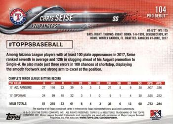 2018 Topps Pro Debut - Autographs #104 Chris Seise Back