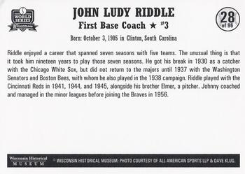 2007 Wisconsin Historical Museum World Series Wisconsin #28 Johnny Riddle Back