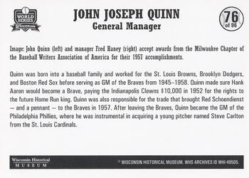 2007 Wisconsin Historical Museum World Series Wisconsin #76 John Quinn Back