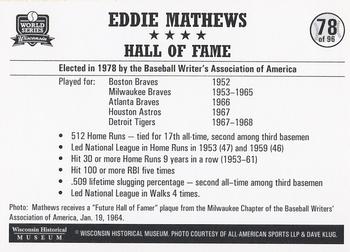 2007 Wisconsin Historical Museum World Series Wisconsin #78 Eddie Mathews Back