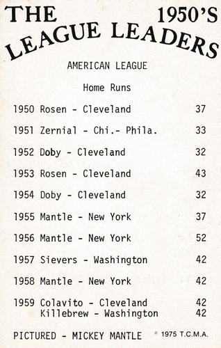 1975 TCMA The 1950's League Leaders #NNO Mickey Mantle Back