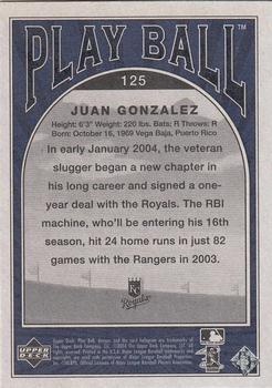 2004 Upper Deck Play Ball - Blue #125 Juan Gonzalez Back