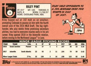 2018 Topps Heritage Minor League #18 Riley Pint Back