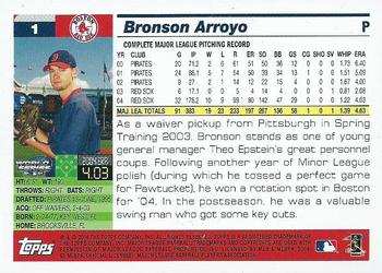2004 Topps World Champions Boston Red Sox #1 Bronson Arroyo Back
