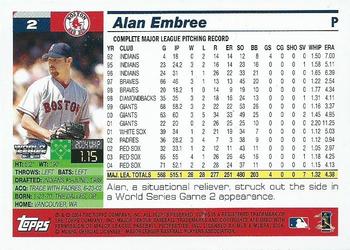 2004 Topps World Champions Boston Red Sox #2 Alan Embree Back
