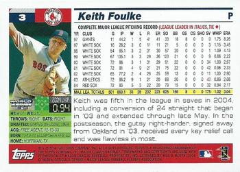 2004 Topps World Champions Boston Red Sox #3 Keith Foulke Back