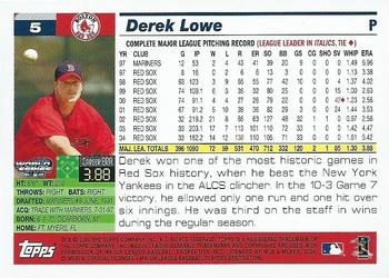2004 Topps World Champions Boston Red Sox #5 Derek Lowe Back