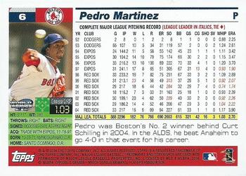 2004 Topps World Champions Boston Red Sox #6 Pedro Martinez Back
