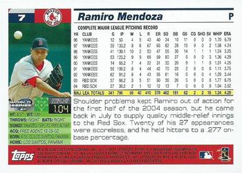 2004 Topps World Champions Boston Red Sox #7 Ramiro Mendoza Back