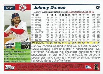 2004 Topps World Champions Boston Red Sox #22 Johnny Damon Back