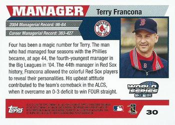 2004 Topps World Champions Boston Red Sox #30 Terry Francona Back