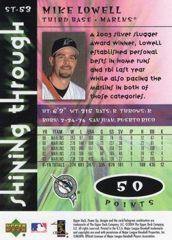 2004 Upper Deck Power Up - Shining Through #ST-53 Mike Lowell Back