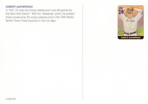 2000 USPS Legends of Baseball Postcards - Prepaid Postcard #NNO Christy Mathewson Back