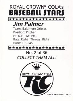 1981 Royal Crown Cola Baseball Stars (unlicensed) #2 Jim Palmer Back