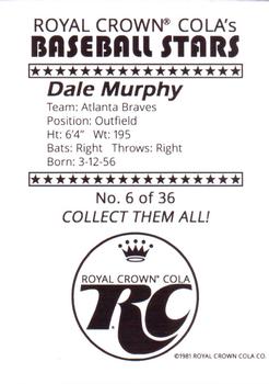 1981 Royal Crown Cola Baseball Stars (unlicensed) #6 Dale Murphy Back