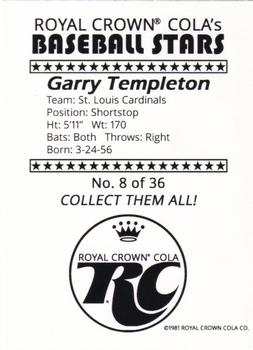 1981 Royal Crown Cola Baseball Stars (unlicensed) #8 Garry Templeton Back