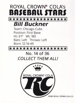 1981 Royal Crown Cola Baseball Stars (unlicensed) #14 Bill Buckner Back