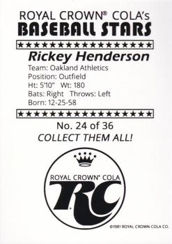 1981 Royal Crown Cola Baseball Stars (unlicensed) #24 Rickey Henderson Back
