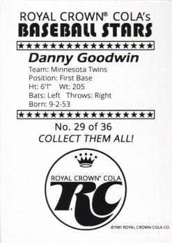 1981 Royal Crown Cola Baseball Stars (unlicensed) #29 Danny Goodwin Back