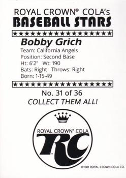 1981 Royal Crown Cola Baseball Stars (unlicensed) #31 Bobby Grich Back