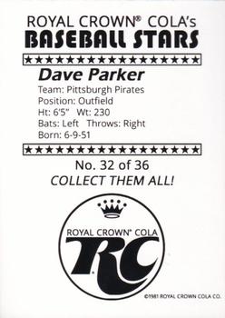 1981 Royal Crown Cola Baseball Stars (unlicensed) #32 Dave Parker Back