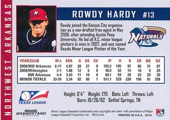 2010 Grandstand Northwest Arkansas Naturals #NNO Rowdy Hardy Back