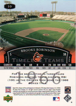2004 Upper Deck Legends Timeless Teams #10 Brooks Robinson Back
